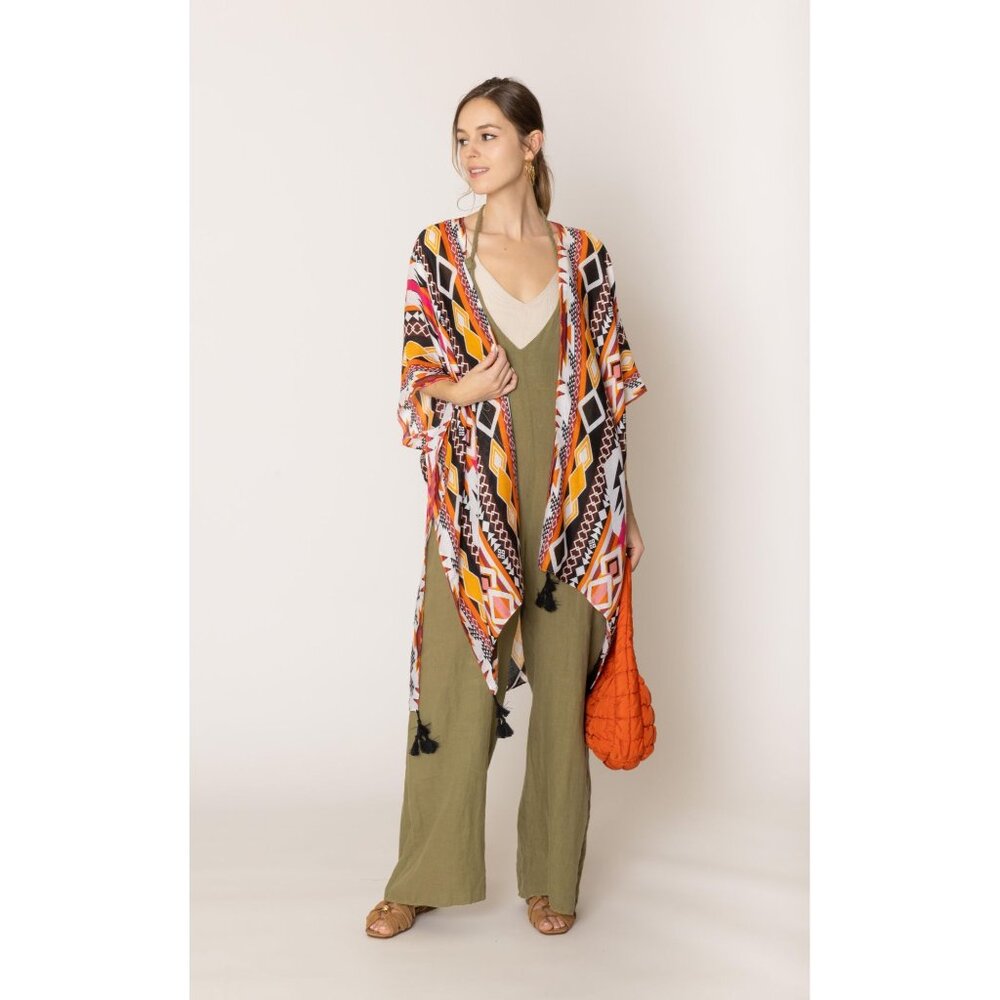 DIONA J AZTEC PRINT KIMONO ONE SIZE COLOR ORANGE